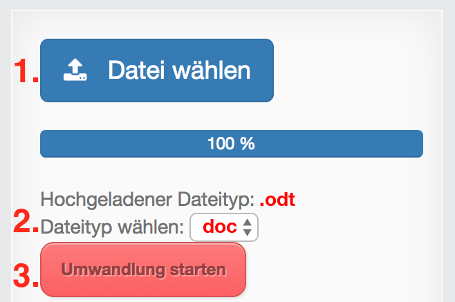 Anleitung ODT Dateien online in DOC konvertieren